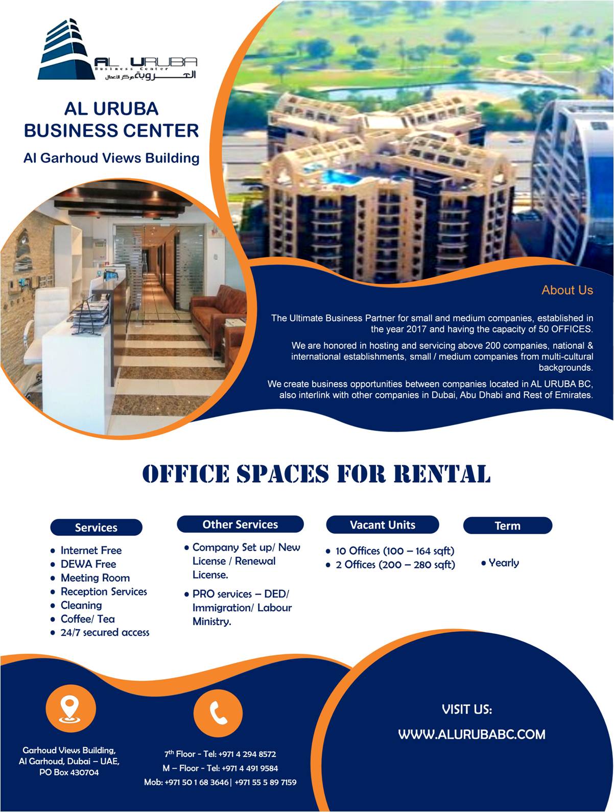 OFFICES FOR RENT / AL URUBA BUSINESS CENTER / +97144919584