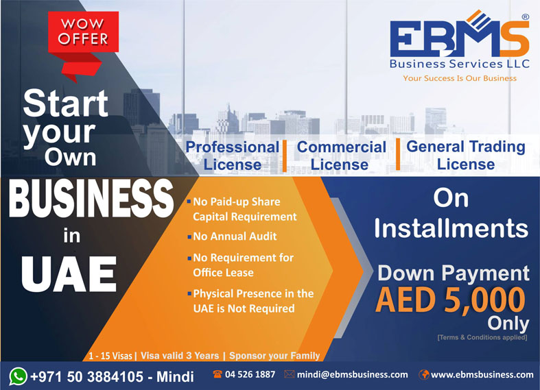 Start your business in UAE on Installment Down payment AED 5,000